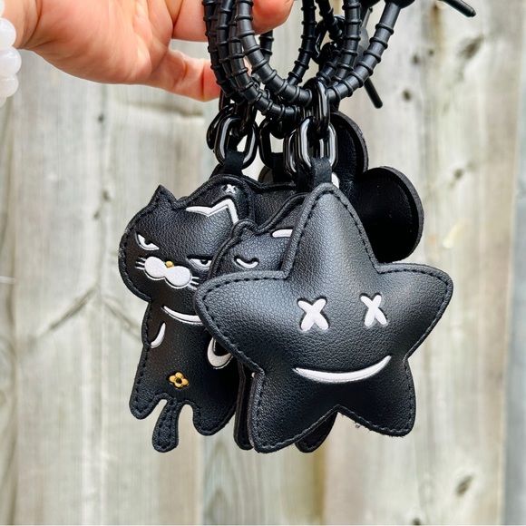 Faux Leather Keychain Black Cat Bag Charm Car Key Charm - Picture 3 of 4